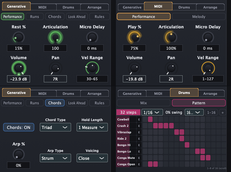 GAGE Sampler's Generative, MIDI, Chords and Drums tabs